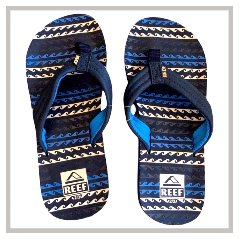 Kids Reef Flip Flops Blue Black Thongs Size 2/3